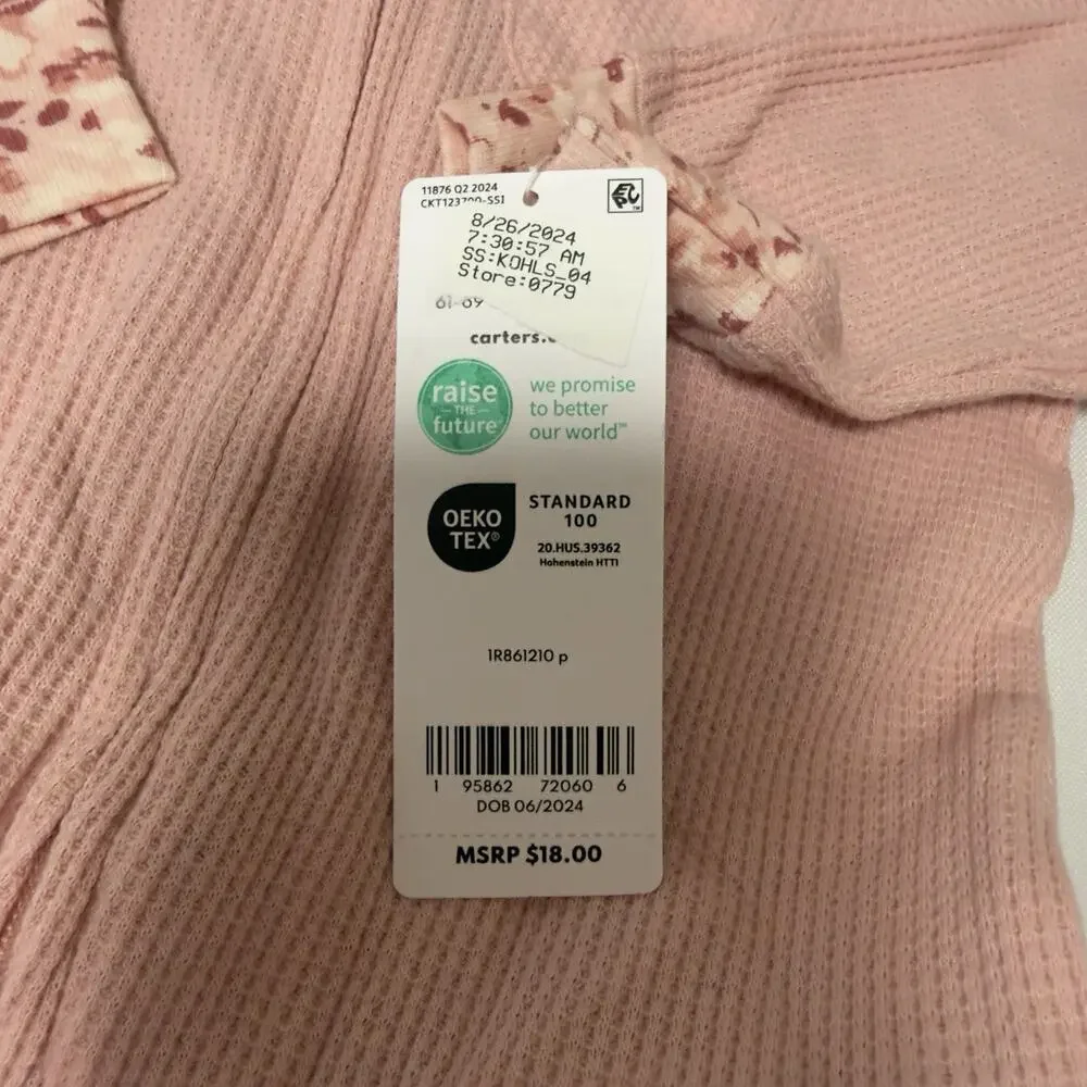 Carter's Floral 2-Way Zip Waffle Knit Sleep & Play Pajamas Pink 6 Months